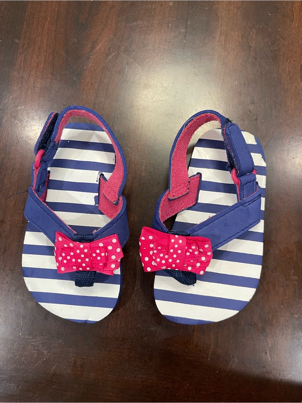 Toddler Navy and Hot Pink Bow Flip Flops